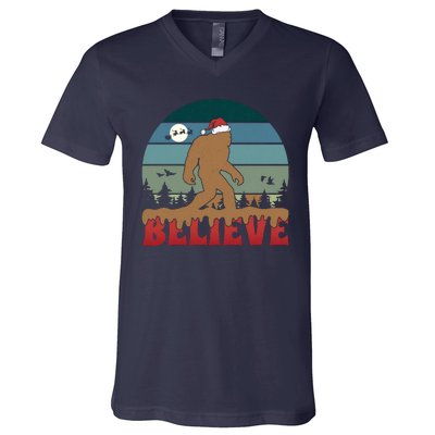 Christmas Bigfoot Retro V-Neck T-Shirt