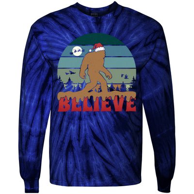 Christmas Bigfoot Retro Tie-Dye Long Sleeve Shirt