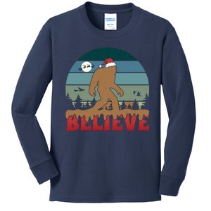 Christmas Bigfoot Retro Kids Long Sleeve Shirt