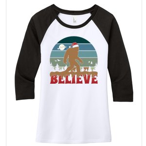 Christmas Bigfoot Retro Women's Tri-Blend 3/4-Sleeve Raglan Shirt