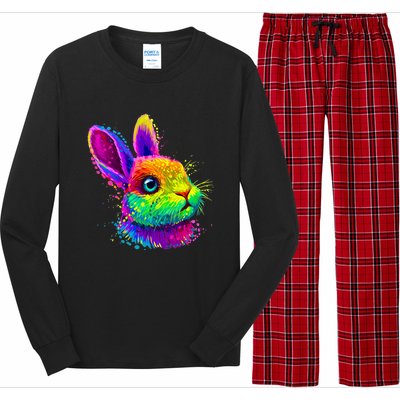 Cute Bunny Rabbit Face Colorful Easter Day Gift Long Sleeve Pajama Set