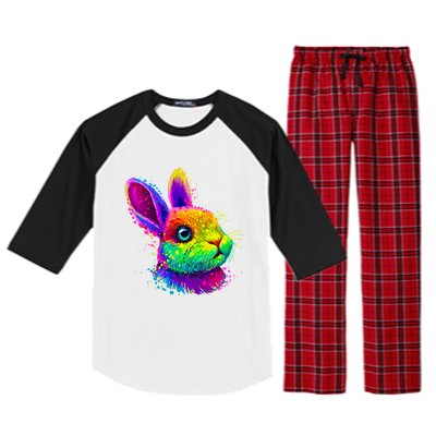 Cute Bunny Rabbit Face Colorful Easter Day Gift Raglan Sleeve Pajama Set