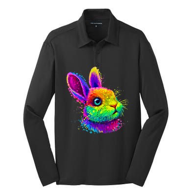 Cute Bunny Rabbit Face Colorful Easter Day Gift Silk Touch Performance Long Sleeve Polo