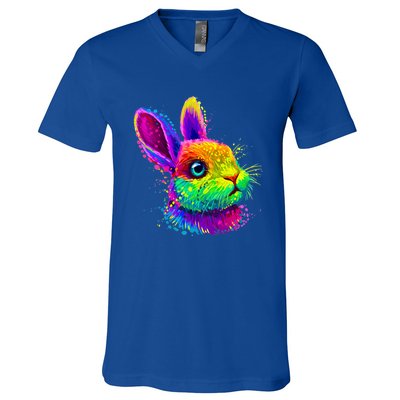 Cute Bunny Rabbit Face Colorful Easter Day Gift V-Neck T-Shirt