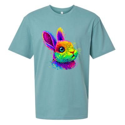 Cute Bunny Rabbit Face Colorful Easter Day Gift Sueded Cloud Jersey T-Shirt