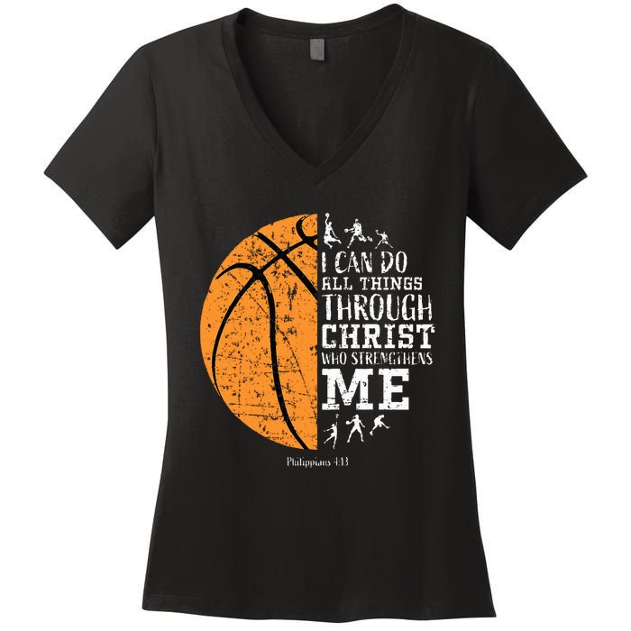 Christian Basketball Religious Gifts Women's V-Neck T-Shirt