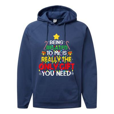 Christmas Being Related To Me Funny Family Pajamas Xmas Gift Performance Fleece Hoodie