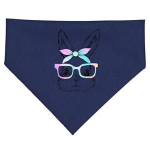 Cute Bunny Rabbit Face Tie Dye Glasses Girl Happy Happy Easter Day USA-Made Doggie Bandana