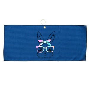 Cute Bunny Rabbit Face Tie Dye Glasses Girl Happy Happy Easter Day Large Microfiber Waffle Golf Towel