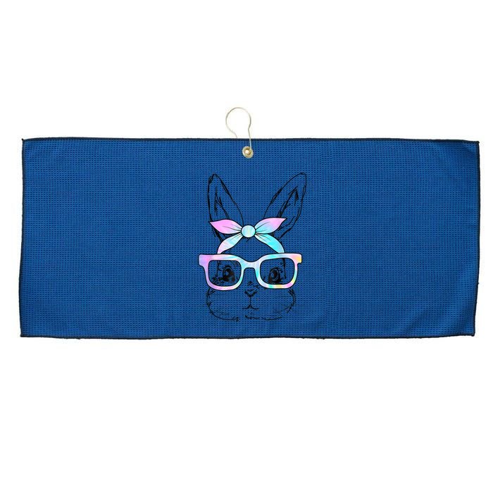 Cute Bunny Rabbit Face Tie Dye Glasses Girl Happy Happy Easter Day Large Microfiber Waffle Golf Towel