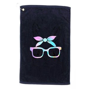 Cute Bunny Rabbit Face Tie Dye Glasses Girl Happy Happy Easter Day Platinum Collection Golf Towel