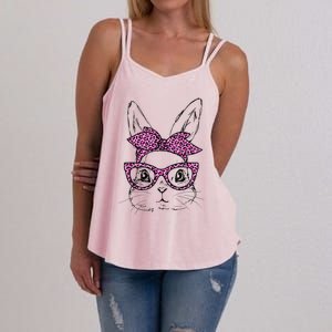 Cute Bunny Rabbit Face Leopard Glasses Girl Happy Easter Day Women's Strappy Tank