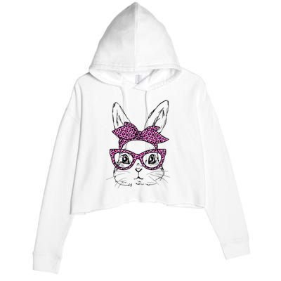 Cute Bunny Rabbit Face Leopard Glasses Girl Happy Easter Day Crop Fleece Hoodie