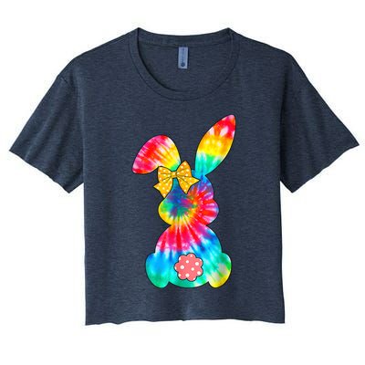 Cute Bunny Rabbit Tie Dye Bow Tie Happy Easter Day Girls Wo Women's Crop Top Tee