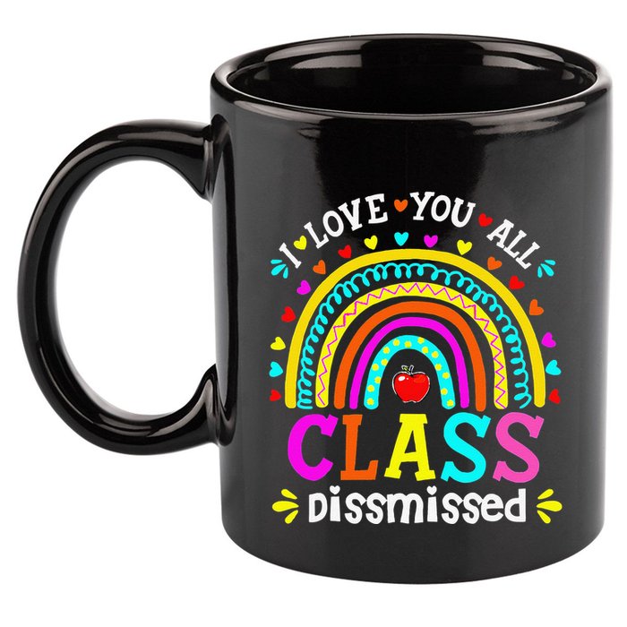 Cute Boho Rainbow Class Dismissed Last Day Of School Teacher 11oz C Handle Ceramic Mug