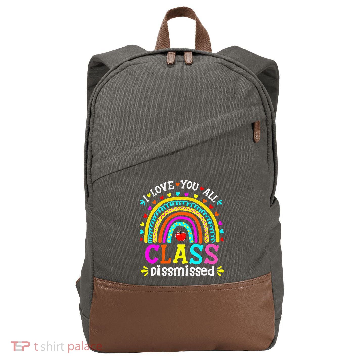 Cute Boho Rainbow Class Dismissed Last Day Of School Teacher Cotton Canvas Backpack