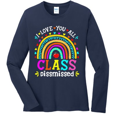 Cute Boho Rainbow Class Dismissed Last Day Of School Teacher Ladies Long Sleeve Shirt