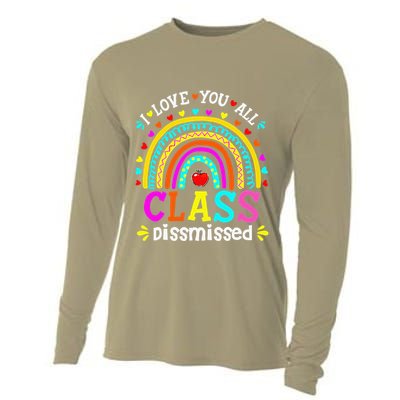 Cute Boho Rainbow Class Dismissed Last Day Of School Teacher Cooling Performance Long Sleeve Crew