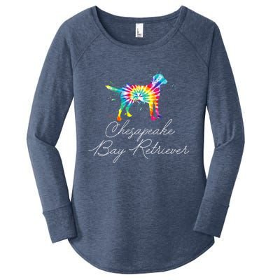 Chesapeake Bay Retriever Tie Dye Rainbow Dog Mom Lover Great Gift Women's Perfect Tri Tunic Long Sleeve Shirt