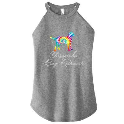 Chesapeake Bay Retriever Tie Dye Rainbow Dog Mom Lover Great Gift Women's Perfect Tri Rocker Tank