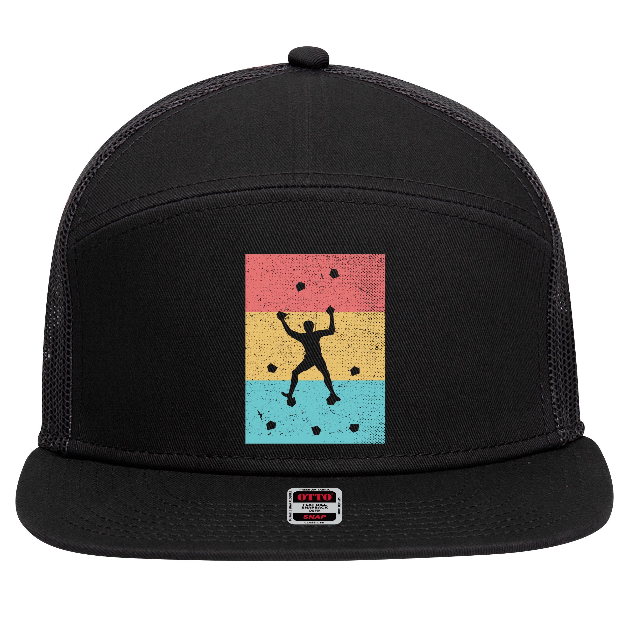 Climb Boulder Retro Wall Climber Sports Hobby Climbing Gift 7 Panel Mesh Trucker Snapback Hat