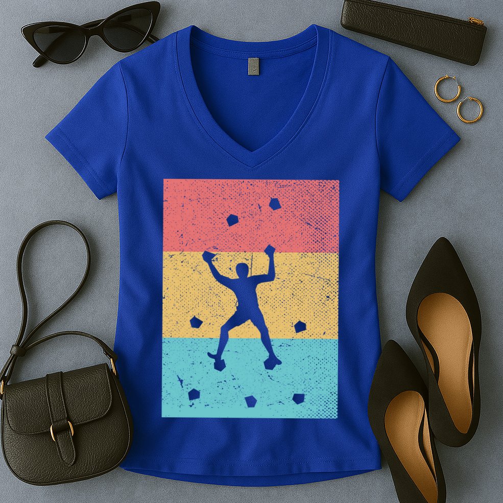 Climb Boulder Retro Wall Climber Sports Hobby Climbing Gift Women's V-Neck T-Shirt
