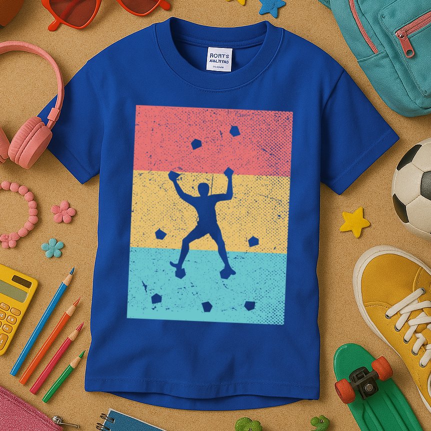 Climb Boulder Retro Wall Climber Sports Hobby Climbing Gift Kids T-Shirt