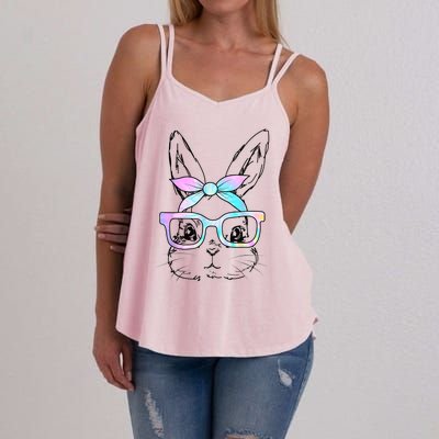 Cute Bunny Rabbit Face Tie Dye Glasses Girl Happy Easter Day Women's Strappy Tank