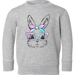 Cute Bunny Rabbit Face Tie Dye Glasses Girl Happy Easter Day Toddler Sweatshirt