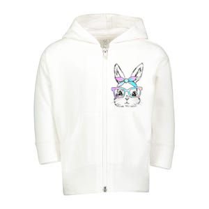 Cute Bunny Rabbit Face Tie Dye Glasses Girl Happy Easter Day Toddler Zip Fleece Hoodie