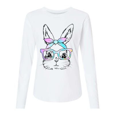 Cute Bunny Rabbit Face Tie Dye Glasses Girl Happy Easter Day Womens Cotton Relaxed Long Sleeve T-Shirt