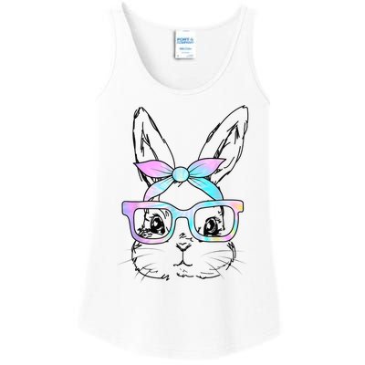 Cute Bunny Rabbit Face Tie Dye Glasses Girl Happy Easter Day Ladies Essential Tank