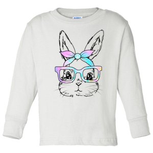 Cute Bunny Rabbit Face Tie Dye Glasses Girl Happy Easter Day Toddler Long Sleeve Shirt