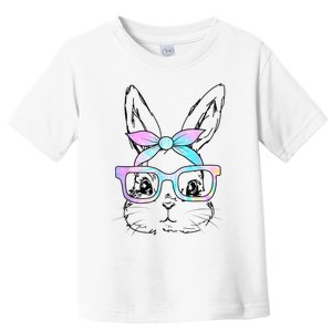 Cute Bunny Rabbit Face Tie Dye Glasses Girl Happy Easter Day Toddler T-Shirt