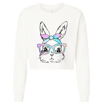 Cute Bunny Rabbit Face Tie Dye Glasses Girl Happy Easter Day Cropped Pullover Crew