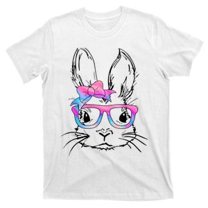 Cute Bunny Rabbit Face Tie Dye Glasses Girl Happy Easter Day T-Shirt