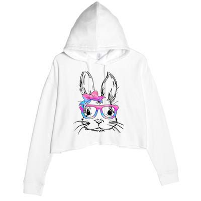 Cute Bunny Rabbit Face Tie Dye Glasses Girl Happy Easter Day Crop Fleece Hoodie