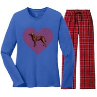 Chesapeake Bay Retriever Valentines Day Dog Love Fingerprint Gift Women's Long Sleeve Flannel Pajama Set 