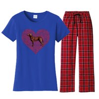 Chesapeake Bay Retriever Valentines Day Dog Love Fingerprint Gift Women's Flannel Pajama Set