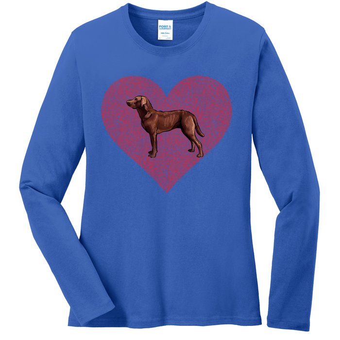 Chesapeake Bay Retriever Valentines Day Dog Love Fingerprint Gift Ladies Long Sleeve Shirt