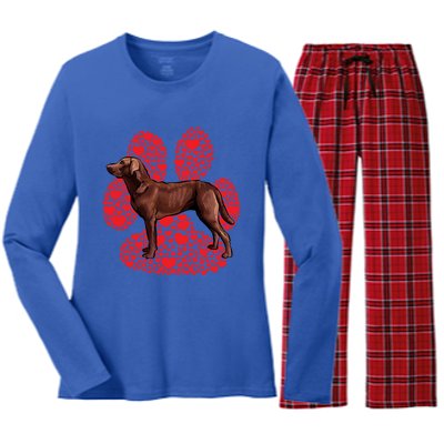 Chesapeake Bay Retriever Valentines Day Dog Love Paw Gift Women's Long Sleeve Flannel Pajama Set 