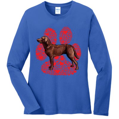 Chesapeake Bay Retriever Valentines Day Dog Love Paw Gift Ladies Long Sleeve Shirt