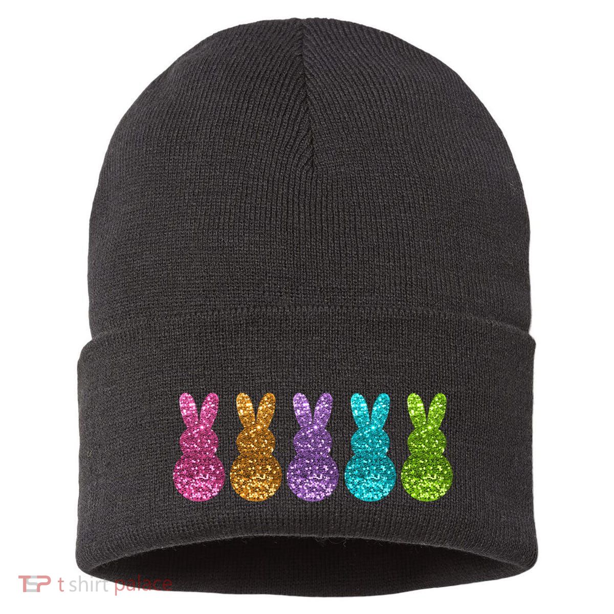 Cute Bunny Rabbits Easter Colorful Sustainable Knit Beanie
