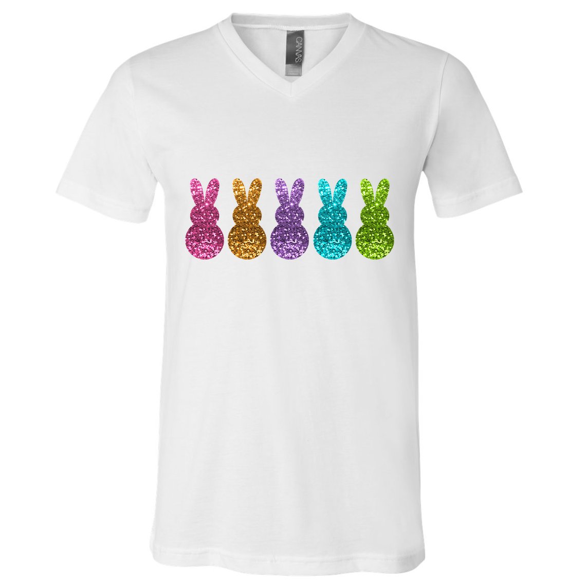 Cute Bunny Rabbits Easter Colorful V-Neck T-Shirt