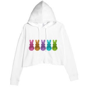 Cute Bunny Rabbits Easter Colorful Crop Fleece Hoodie