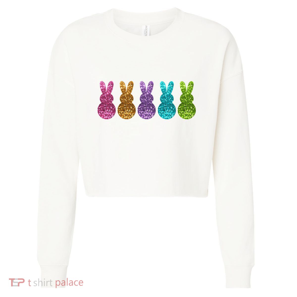 Cute Bunny Rabbits Easter Colorful Cropped Pullover Crew