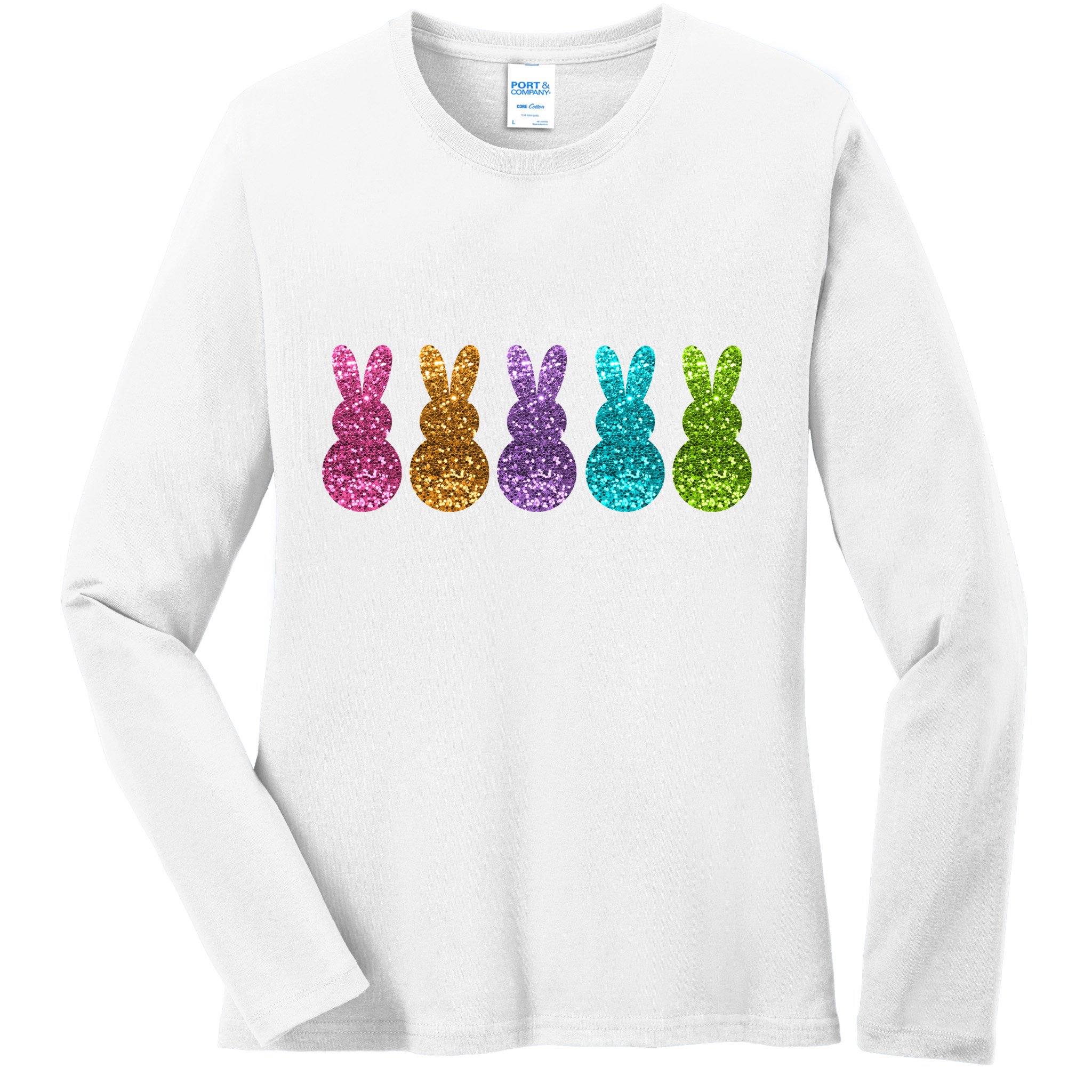 Cute Bunny Rabbits Easter Colorful Ladies Long Sleeve Shirt