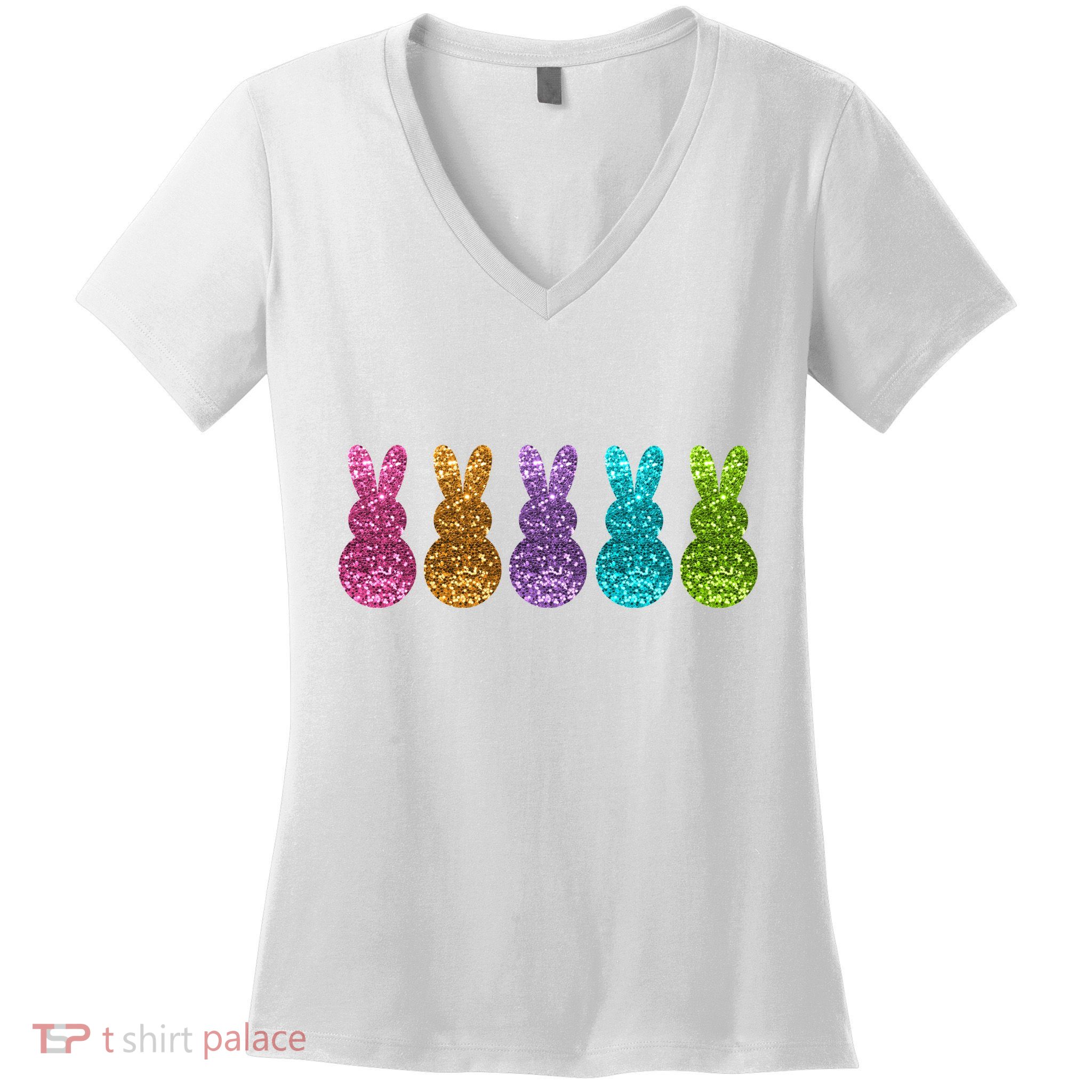 Cute Bunny Rabbits Easter Colorful Women's V-Neck T-Shirt