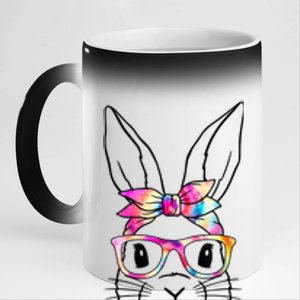 Cute Bunny Rabbit Face Tie Dye Glasses Girl Happy Easter Day 11oz Black Color Changing Mug