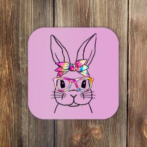 Cute Bunny Rabbit Face Tie Dye Glasses Girl Happy Easter Day Coaster